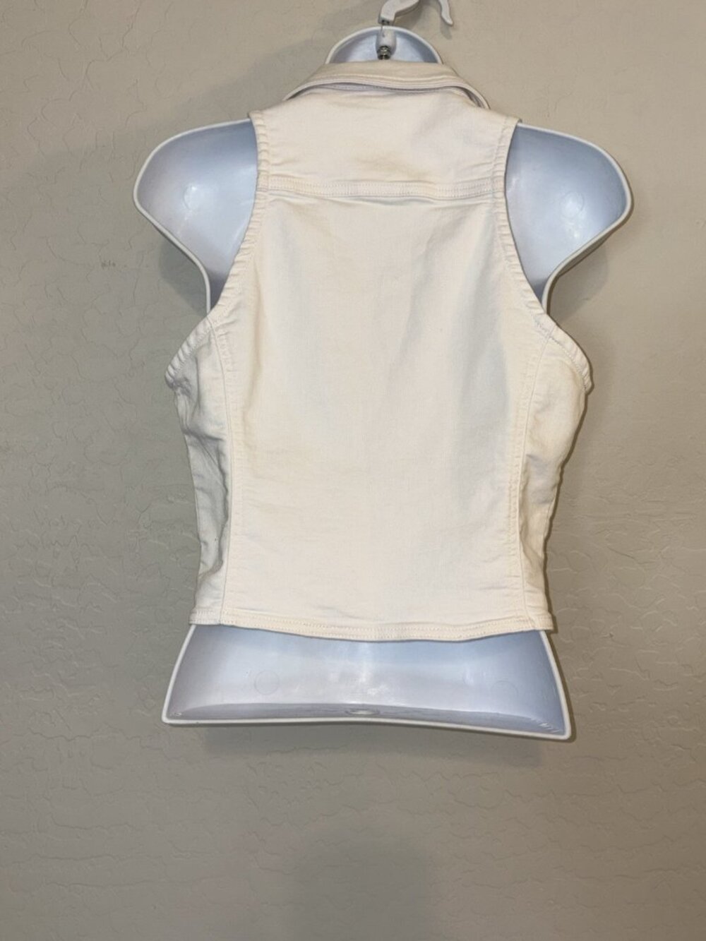 Y2K White Denim Corset Vest Button Front Halter Top with Faux Pockets Medium - Picture 4 of 6